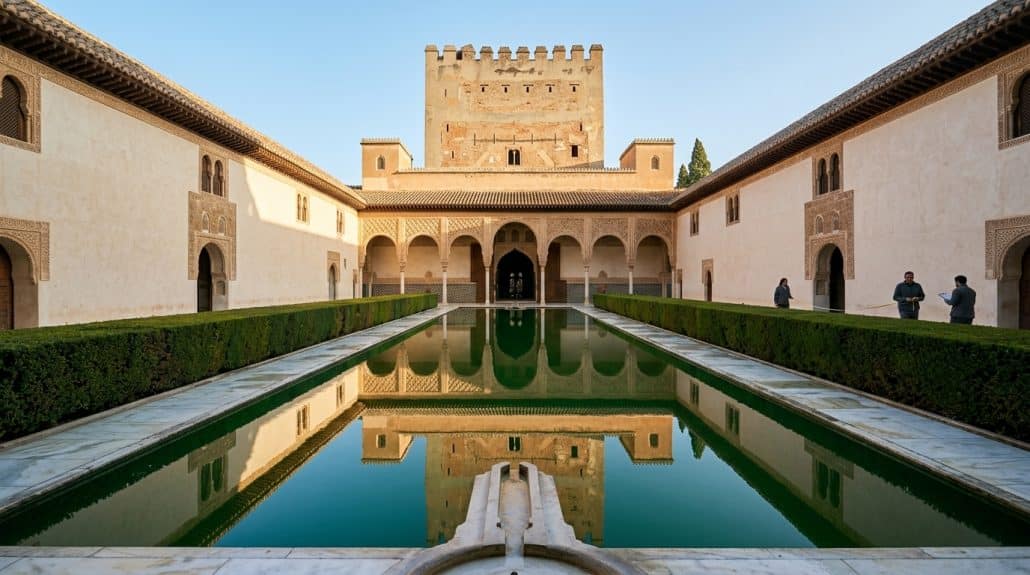 Patio de los Arrayanes y reflejo en el estanque de la Torre de Comares en la Alhambra