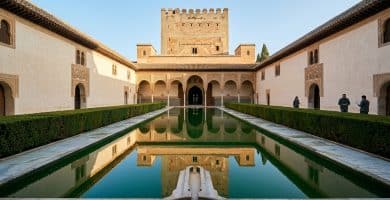 Patio de los Arrayanes y reflejo en el estanque de la Torre de Comares en la Alhambra