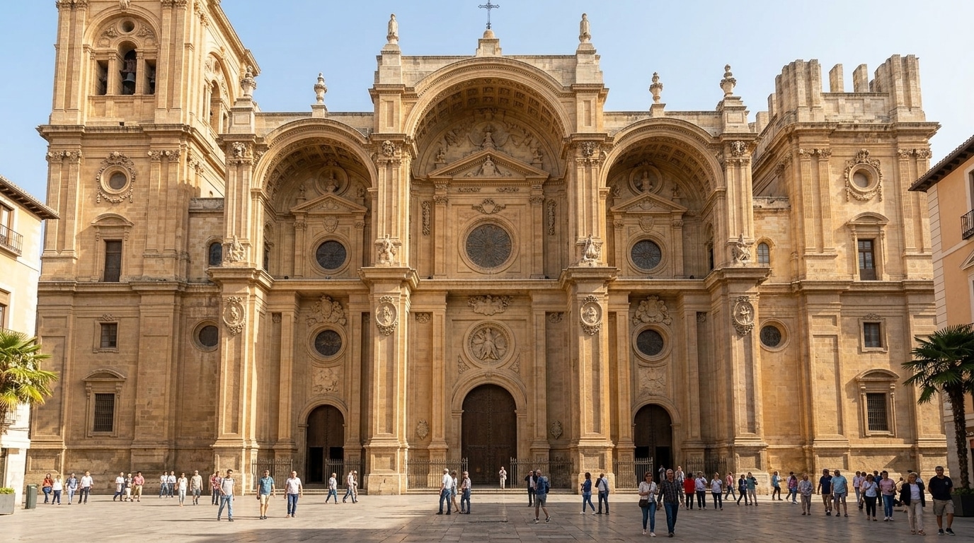 Fachada renacentista y barroca de la Catedral de Granada de Alonso Cano en la Plaza de las Pasiegas