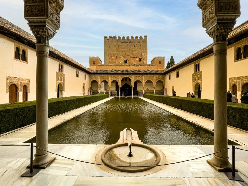 the pool of the court of the myrtles alhambra palace complex in granada spain