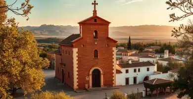 Pulianas 10 Iglesia parroquial mudéjar con espadaña de ladrillo visto en Pulianas rodeada de olivares y acequias de la Vega con Sierra Nevada de fondo