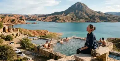 Zújar 1 Piscinas termales de Zújar con vistas panorámicas al Cerro Jabalcón y a las aguas turquesas del Embalse del Negratín