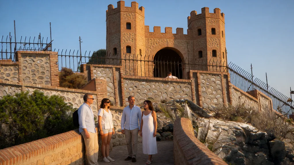 Peñón del Santo en Almuñécar: mirador de la Cruz, monumento a Abderramán I y vistas de la costa — Arquitectura histórica y paseo con visitantes