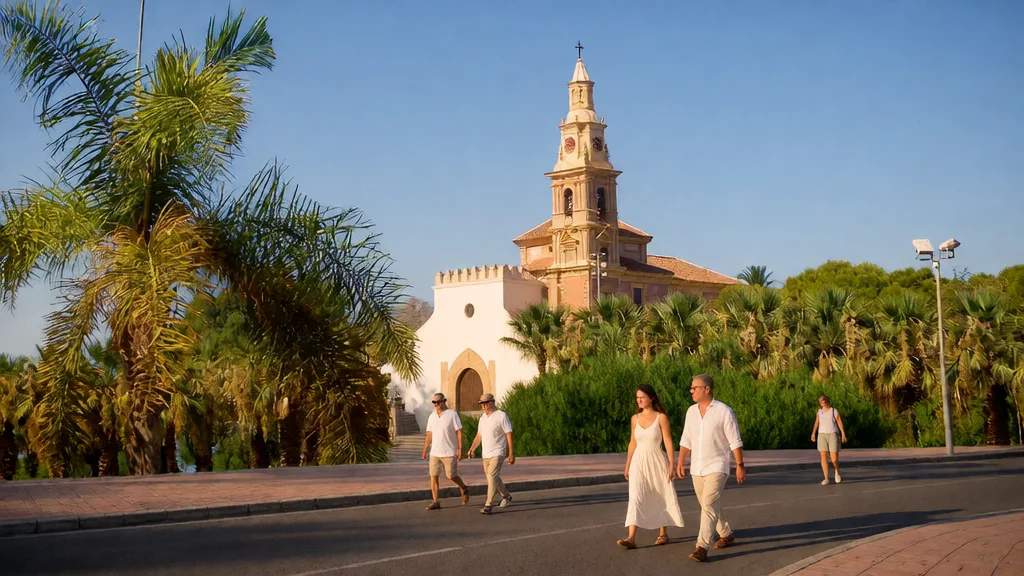 Santuario de Nuestra Señora de la Cabeza y Parque de los Pueblos de América en Motril — Perspectiva patrimonial a luz de atardecer