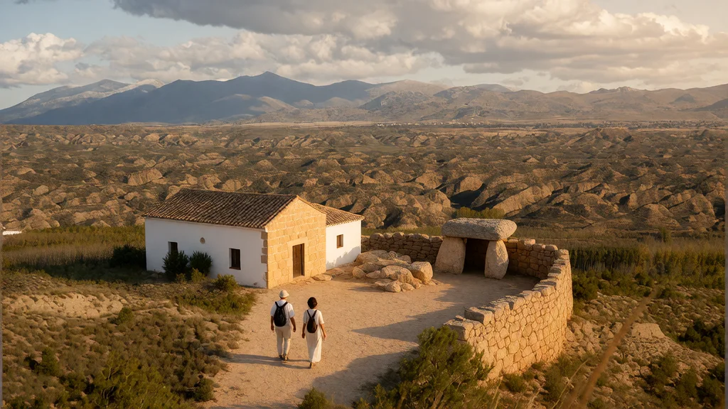 Yacimiento Paleontológico Fonelas P-1 en el Geoparque de Granada: grandes mamíferos de hace 2 millones de años — Perspectiva patrimonial a luz de atardecer